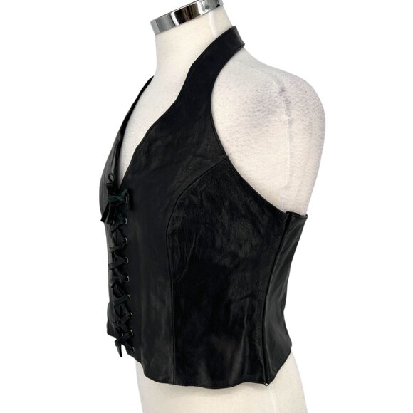 Wilsons Leather Maxima Black Leather Halter Corset Lace-Up Top Size XL - Picture 4 of 14